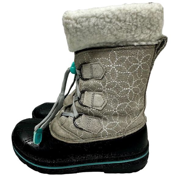 Magellan Girls Snowboot Suede/ Faux Fur Gray‎ Glitter Boot 3M Insulated sz 1 - Picture 7 of 14